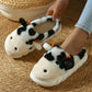 White Cute Cow Thick Sole Plush Thermal Home Slippers