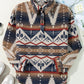 Brown Western Aztec Collared Button-up Sweatshirt