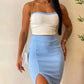 2 Pieces Colorblock Bandeau Strapless Top and Side Slit Slim Fit Skirt Set