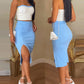 2 Pieces Colorblock Bandeau Strapless Top and Side Slit Slim Fit Skirt Set