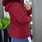 Zipper Pocket Design Shirred Fuzzy Trim Lined Hooded Puffer Jacket