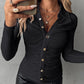 Ruched Buttoned Long Sleeve Top