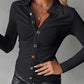 Ruched Buttoned Long Sleeve Top