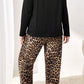 Black Leopard Patched Pocket Long Sleeve Top Plus Size Pants Set