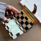 Coffee Leather Checkered Canvas Patchwork Card Storage Wallet