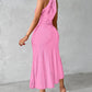 Halter Hollow out A Line Sleeveless Front Slit Ruched Maxi Dress Vacation Dress