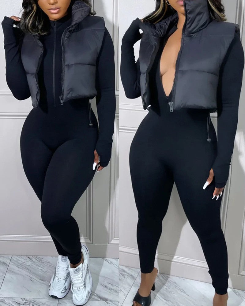 Long Sleeve Zipper Front Jumpsuit