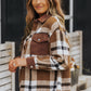 Brown Pocketed Buttoned Plaid Shirt Jacket