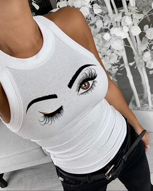 3 Pack Eyelash Print Casual Tank Top