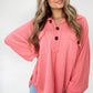 Pink Corded Flap Pocket Henley Top