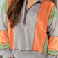 Light Grey Color Block Stitching Detail Half Zipper Sweatshirt