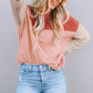 Fiery Red Color Block Long Sleeve Ribbed Loose Top