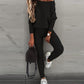 2PCS Long Sleeve Top & High Waist Drawstring Pants Set