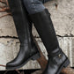 Black Side Zipper Knee High Chunky Low Heel Boots