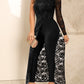 One Shoulder Lace Patch Asymmetrical Hem Jumpsuit