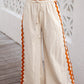 White Colorblock Ric Rac Trim Sleeve Top and Wide Leg Pants Set