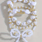 White Bow Knot Heart Shape Faux Pearl Beaded Bracelet Set