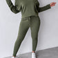 2PCS Solid Skew Neck Long Sleeve Top & Stretchy Waist Pants Set