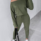 2PCS Solid Skew Neck Long Sleeve Top & Stretchy Waist Pants Set