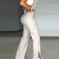 2 Pieces Spaghetti Strap V Neck Crop Top and Casual Pocket Design Button Front Slit Cargo Pants Set