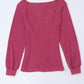 Rose U Neck Textured Long Sleeve Top