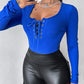 Lace up Deep U Neck Long Sleeve Bodysuit