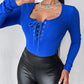 Lace up Deep U Neck Long Sleeve Bodysuit