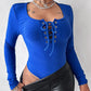 Lace up Deep U Neck Long Sleeve Bodysuit