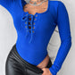 Lace up Deep U Neck Long Sleeve Bodysuit