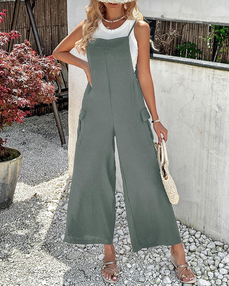 Spaghetti Strap Pocket Design Suspender Jumpsuit