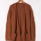 Brown Open Front Woven Texture Knitted Cardigan with Pockets