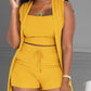 3PCS Ribbed Crop Tank Top & Shorts Set With Vest Coat