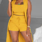 3PCS Ribbed Crop Tank Top & Shorts Set With Vest Coat