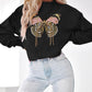 Butterfly Pattern Fleece Lined Sweatshirt Long Sleeve Crewneck Casual Loose Vintage Pullover Tops