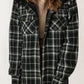 Black Plaid Pattern Sherpa Lined Hooded Shacket