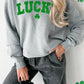 Gray Glitter LUCKY Clover Printed St Patricks Drop Shoulder Sweatshirt