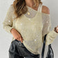 2 Piece Skew Neck Long Sleeve Hollow out Cover Up Basic Tank Casual Sweater Set