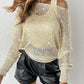 2 Piece Skew Neck Long Sleeve Hollow out Cover Up Basic Tank Casual Sweater Set