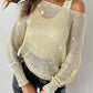 2 Piece Skew Neck Long Sleeve Hollow out Cover Up Basic Tank Casual Sweater Set