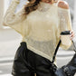 2 Piece Skew Neck Long Sleeve Hollow out Cover Up Basic Tank Casual Sweater Set