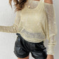 2 Piece Skew Neck Long Sleeve Hollow out Cover Up Basic Tank Casual Sweater Set