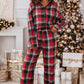 Red Christmas Checkered Pattern Loose Shirt and Pants Lounge Set