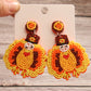 Yellow Halloween Turkey Beaded Drop Earrings