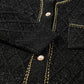 Black Shimmer Flap Pocket Button up Cardigan