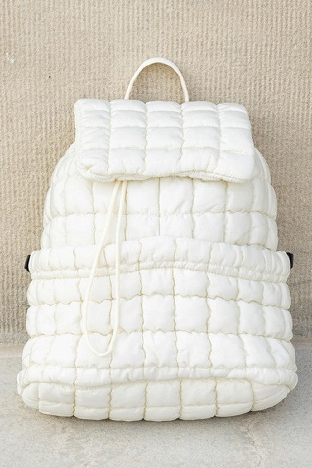 White Solid Flapped Quilted Puffer Backpack