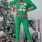 Dark Green Christmas Striped Contrast Two Piece Lounge Set