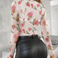 Floral Print Round Neck Long Sleeve Sheer T Shirt Casual Srechy Slim Fit Top