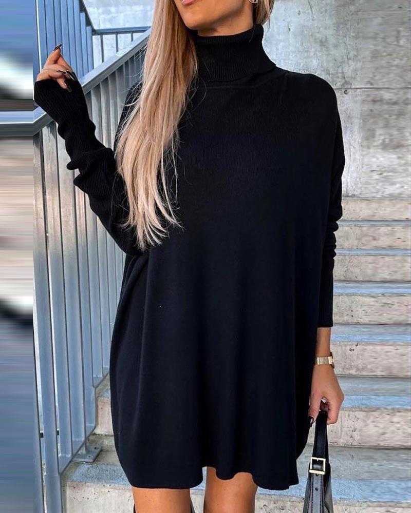 High Neck Long Sleeve Knit Sweater Dress