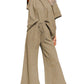 Pale Khaki Textured Loose Fit T Shirt and Drawstring Pants Set