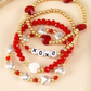 Fiery Red XOXO Heart Beaded 4pcs Layered Bracelet